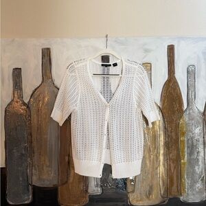 JEANNE PIERRE White Open-Knit Cardigan